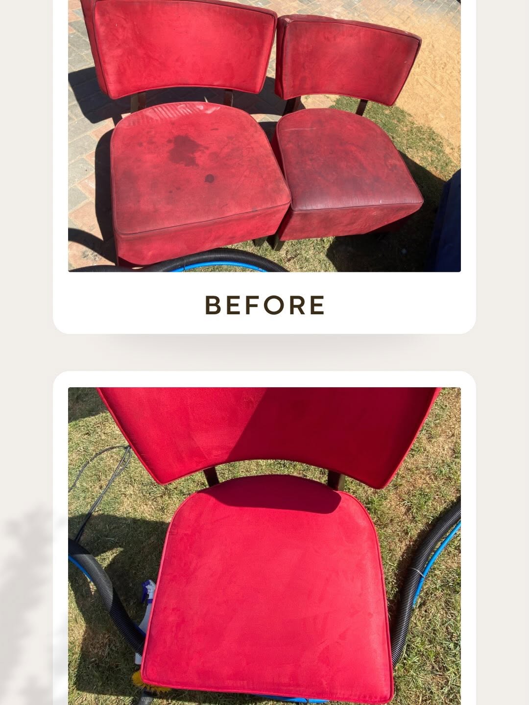 Before and after upholstery cleaning result